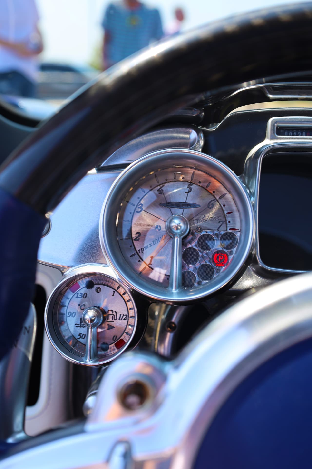 Pagani Huayra Roadster polished gauge cluster with RPM and temperature dials